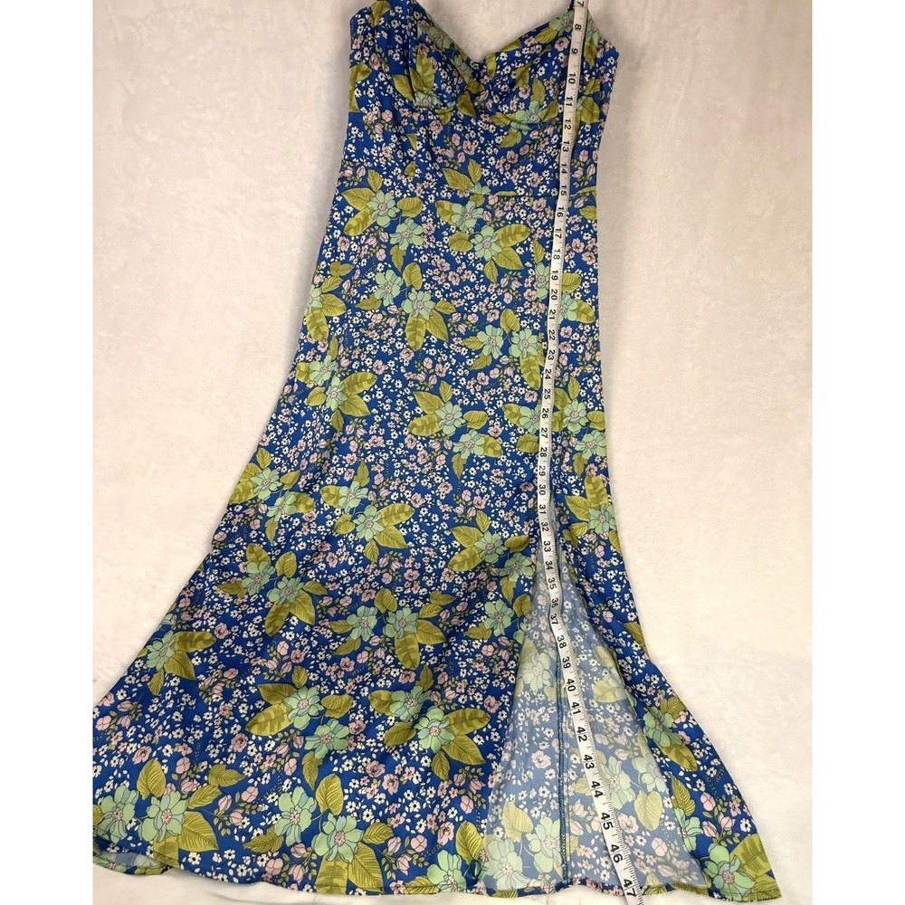 ASTR Florianne Floral Satin Midi Dress Blue Bustier Strap NWT Small - Picture 5 of 14